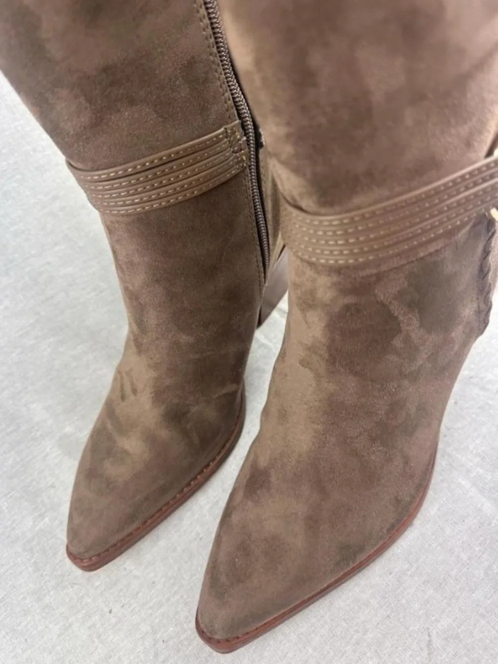 Brown Suede Women's Tall Boot with Gold Accent Size 8